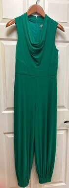 Vince Camuto Emerald Green Cowl Neck Sleeveless Jumpsuit Jogger Cuff, Size 6